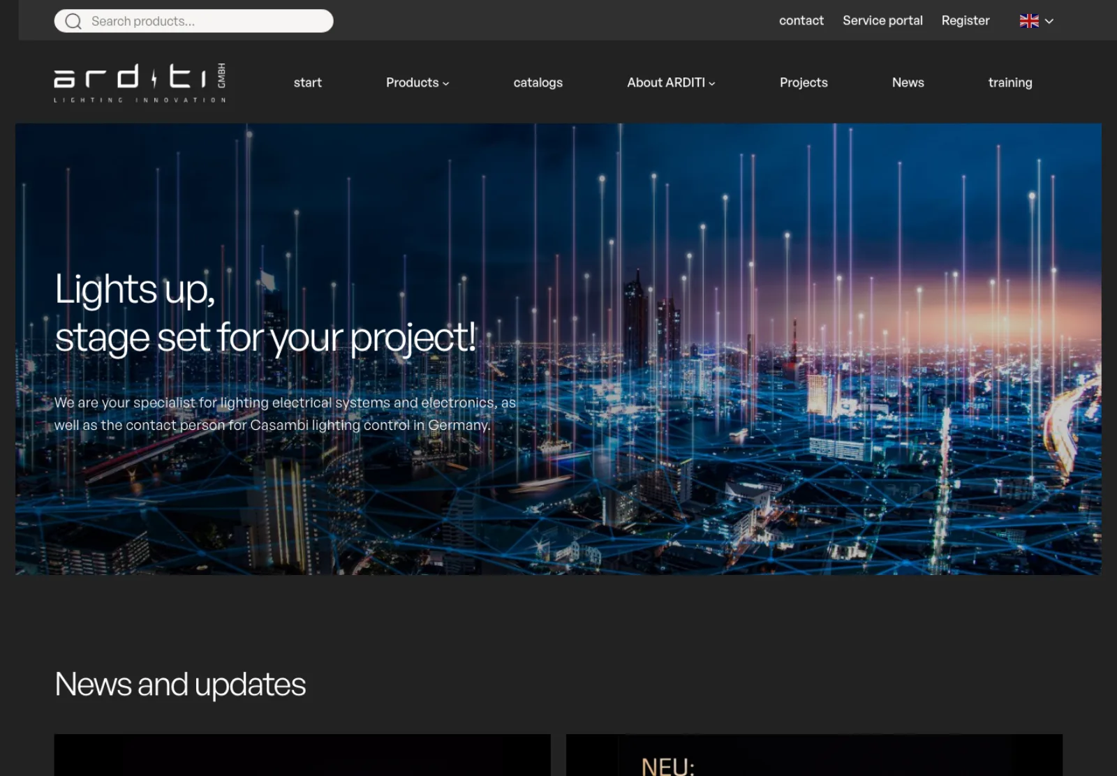 Website und Produktwelt der ARDITI GmbH für Licht- und Elektrotechnik