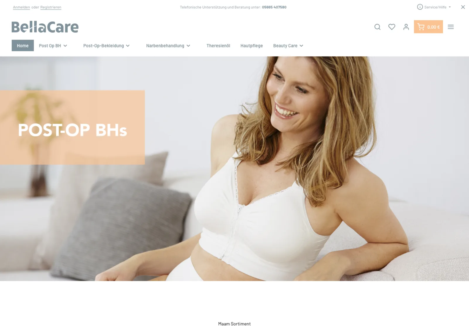 Aktueller Bellacare Shop für postoperative Bekleidung und Narbenversorgung