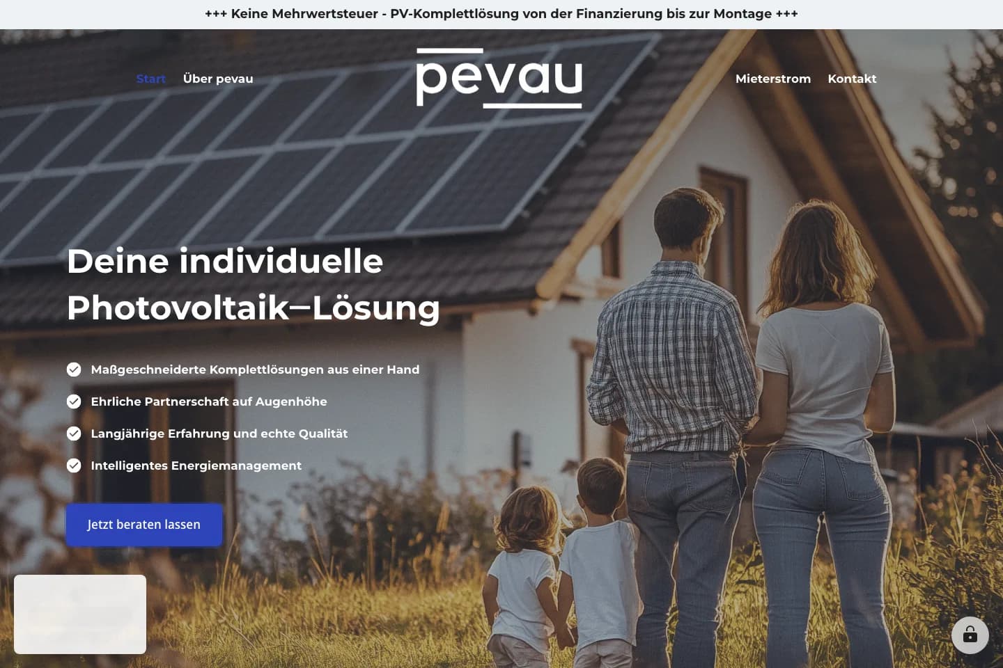 Website und Funnel der Photovoltaikmarke pevau