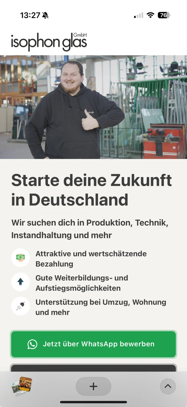 Mehrsprachige Recruiting-Landingpage für isophon glas