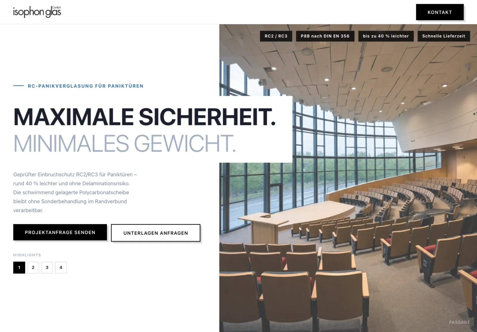 TRISOPHON Produkt-Landingpage von isophon glas für Hochsicherheitsglas